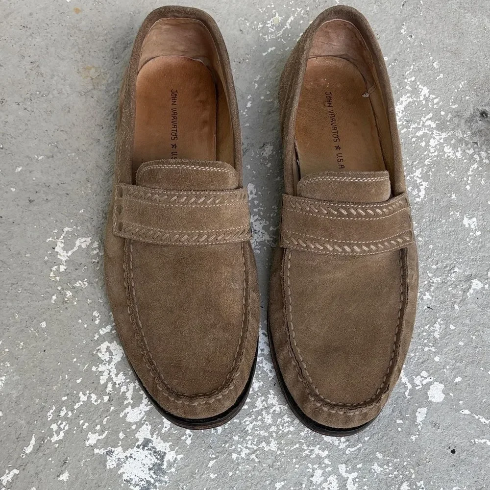 John Varvatos sandstone suede slip ons